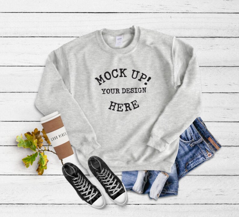 18000 Gildan Sweatshirt Blank Mockup Athletic Heather Etsy