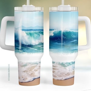 Ocean beach blue water 40oz Quencher Tumbler Wrap, vacation ocean 40oz Sublimation Design, Seamless 40oz Tumbler Wrap, Sublimation Downloads