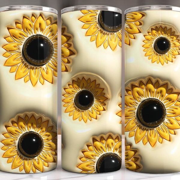 Inflated sunflowers 20oz tumbler, 20 oz Floral Tumbler Wrap Png, 3D Tumbler Design Skinny yellow Digital Download 3D Sublimation Design png