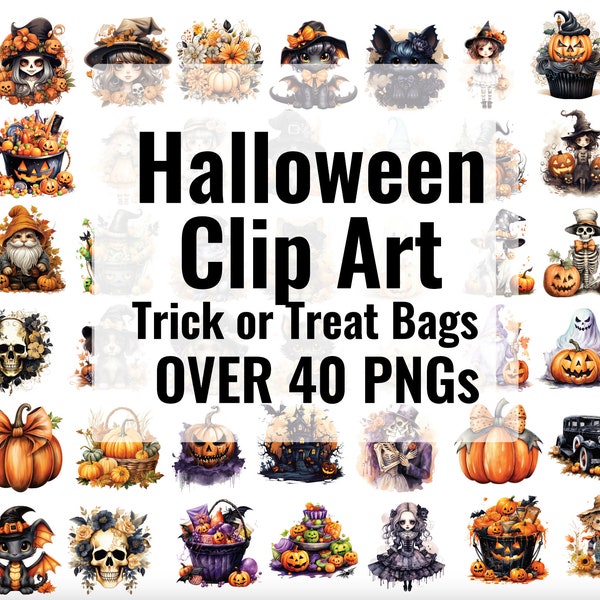 Halloween Characters Bundle Tote Bags Fall clip art,Trick or treat childrens bag png, Sublimation pngGhost, Gnomes, Skull, Pumpkins Witches