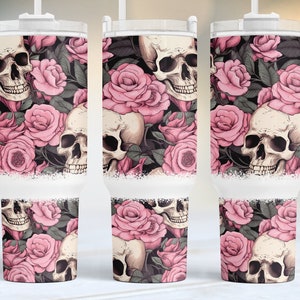 Floral rose pattern skull 40oz Quencher Tumbler Wrap,halloween tumbler png,PNG Tumbler Design, Sublimation Designs Downloads, skull png