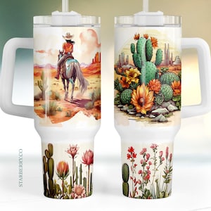 Cowgirl Desert Cactus 40oz Quencher Tumbler Wrap, Cow Girl Tumbler Png ...