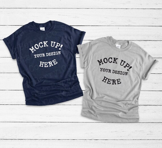 Download Gildan 6400 Navy Light Grey Unisex T Shirt Mock Up T Shirt Etsy