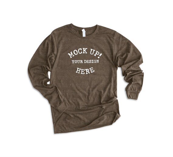 Download Bella Canvas 3501 Heather Brown Mock Up Plain Long Sleeve Etsy