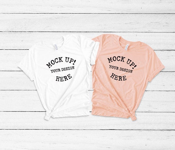 3001 Bella Canvas White Flat Lay Tee Heather Peach Blank Etsy