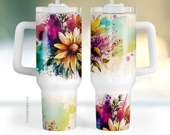 40oz Quencher Tumbler Wrap, Bright Dasy Floral 40oz Sublimation Design, Seamless 40oz Tumbler Wrap, Sublimation Downloads PNG