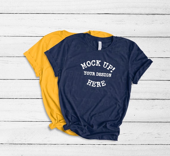 Bella Canvas 3001 Navy Yellow Gold T Shirt Mock Up Double Etsy