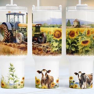 Farm tractor 40oz Quencher Tumbler Wrap, cows PNG Tumbler Design, Farmers Sublimation Designs Downloads, farm life 40 oz tumbler, sunflowers