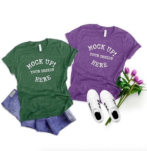 Download Bella Canvas 3413 Heather Purple Grass Green T Mock Up T Etsy