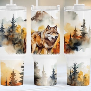 Grey wolf in the woods 40oz Quencher Tumbler Wrap, wildlife 40 oz Sublimation Design, Seamless 40oz Tumbler Wrap,Sublimation Downloads PNG