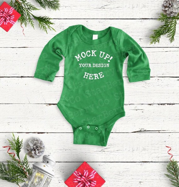 4411 Rabbit Skins Green Baby Onesie Christmas Mock Up Long Etsy