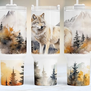 White wolf in the woods 40oz Quencher Tumbler Wrap, wildlife 40 oz Sublimation Design, Seamless 40oz Tumbler Wrap,Sublimation Downloads PNG