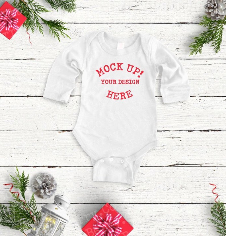 Download White baby onesie Christmas mock up long sleeve christmas ...