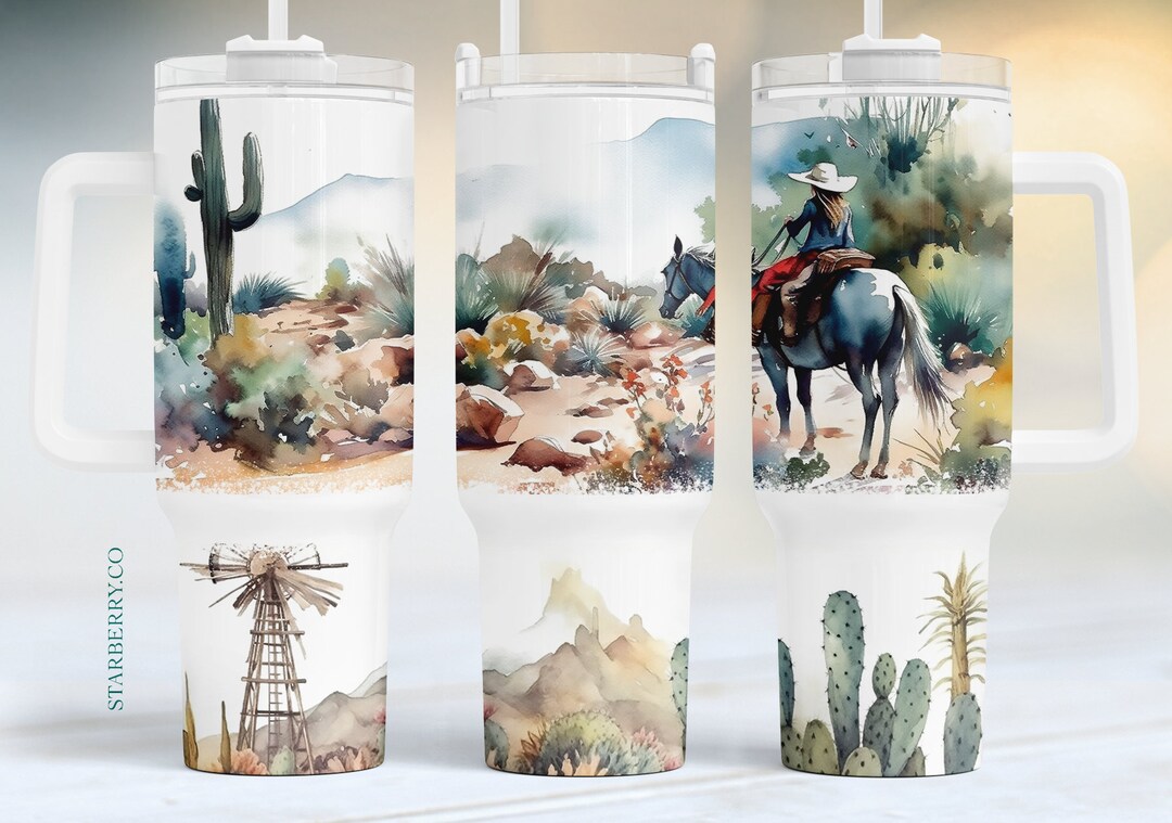 Cowgirl Desert Cactus 40oz Quencher Tumbler Wrap, Cow Girl Tumbler Png ...