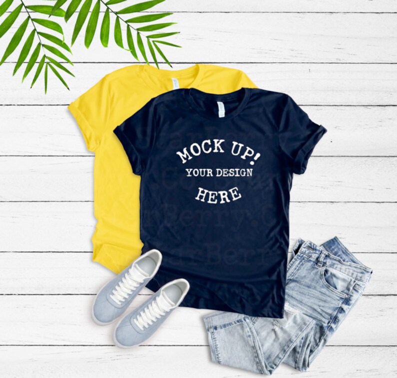 Download Bella Canvas 3001 tee shirt mock up Navy and yellow t ...