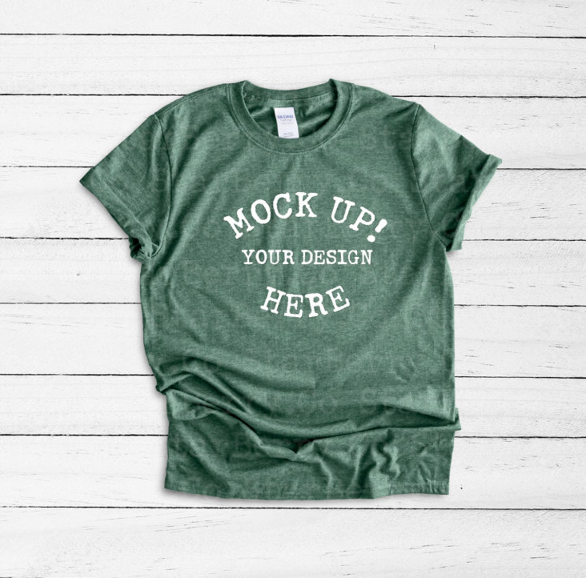 Gildan 64000 Unisex Heather Forest Green t shirt mockup Etsy