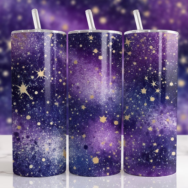 Nebulosa galassia viola da 20 once, coriandoli glitter viola Design bicchiere per bambini, 20 once, download di disegni di sublimazione dell'involucro del bicchiere, design magro da 20 once