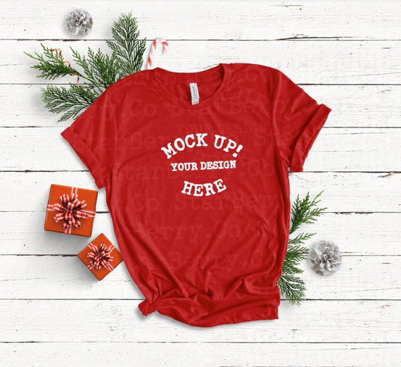 Bella Canvas 3001 Red Christmas Mock Ups Knotted Tee Mockup Etsy