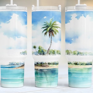 Involucro quencher da 40 once dell&#39;isola tropicale, tumbler Hawaii da 40 once png, vacanza sull&#39;oceano da 40 once, design tumbler PNG senza soluzione di continuità, download di sublimazione