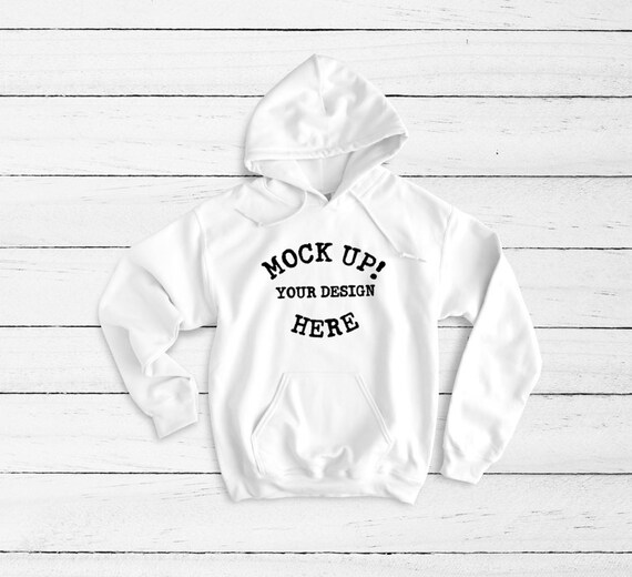 Download 18500 White Blank Gildan Unisex Sweater Mockup Hooded Etsy