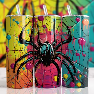 Neon retro ljus spindel 20oz, Barn tumbler design, Retro 70-tals popkonst 20oz, Tumbler Wrap sublimeringsdesigner nedladdningar, Slim 20oz design