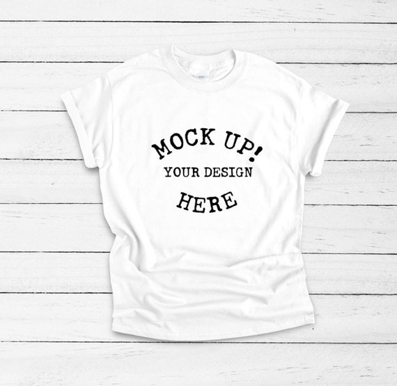 Download Gildan 64000 Unisex White Blank T Shirt Mockup Basic Flat Etsy