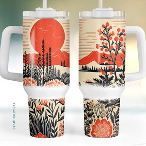 Boho meadow sunset 40oz Quencher Tumbler Wrap, western tumbler png, Seamless PNG Tumbler Design, Sublimation Designs Downloads, bohemian
