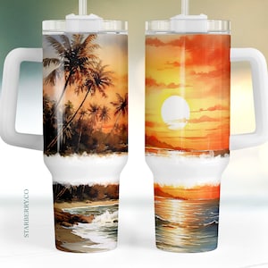 Vacanza 40oz Quencher Tumbler Wrap, tramonto tropicale 40oz Sublimation Design, Seamless 40oz Tumbler Wrap, Sublimazione Download PNG