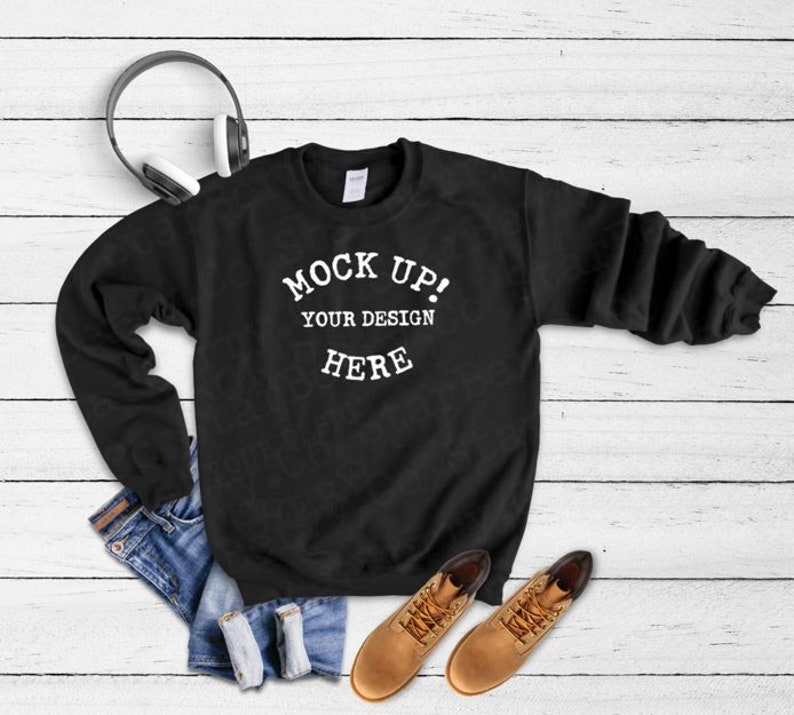 Download Gildan 18000 Sweatshirt Adult Black Blank Unisex sweatshirt | Etsy