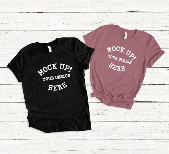 3001 Bella Canvas Mauve Black T Couple T Shirt Mockup Flat Etsy