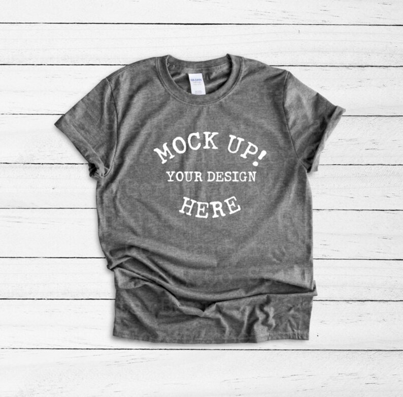 Download Gildan 64000 Unisex Dark Heather shirt mock-up t shirt | Etsy