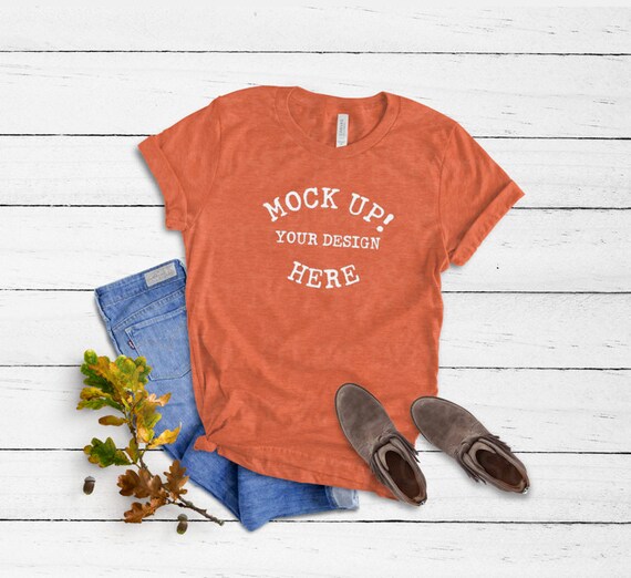 Bella Canvas 3001 Heather Orange Fall Unisex Knotted Tee Etsy