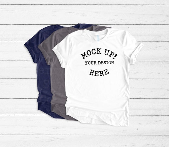 Bella Canvas 3001 White Navy Storm Unisex T Shirt Mock Up Etsy