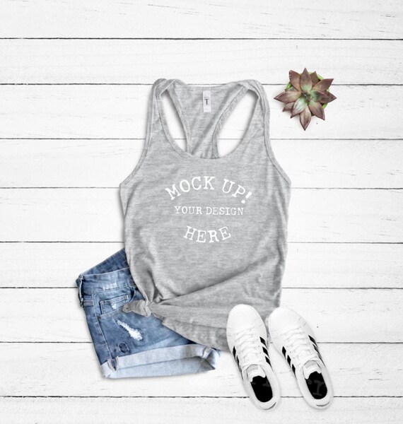 Next Level 1533 Ladies Ideal Racerback Knotted Tank Heather Etsy