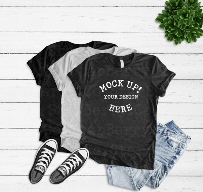 Bella Canvas 3001 Tee Shirt Mock Up Stock Of Three T Shirt Etsy