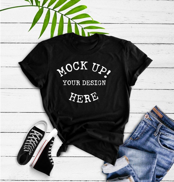 Download Unisex Black T Shirt Mockup Styled Stock Flat Lay Mockup Etsy