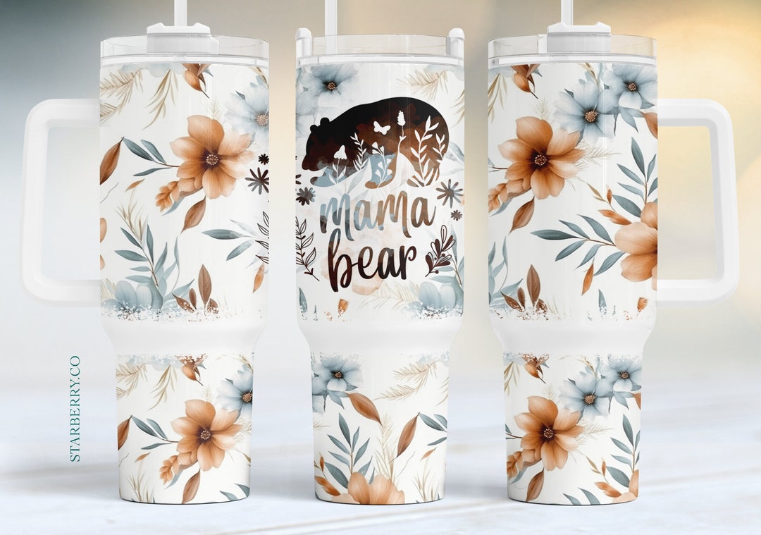 Pastel Earthy Floral Mama Bear 40oz Quencher Tumbler Wrap,mothers Boho ...