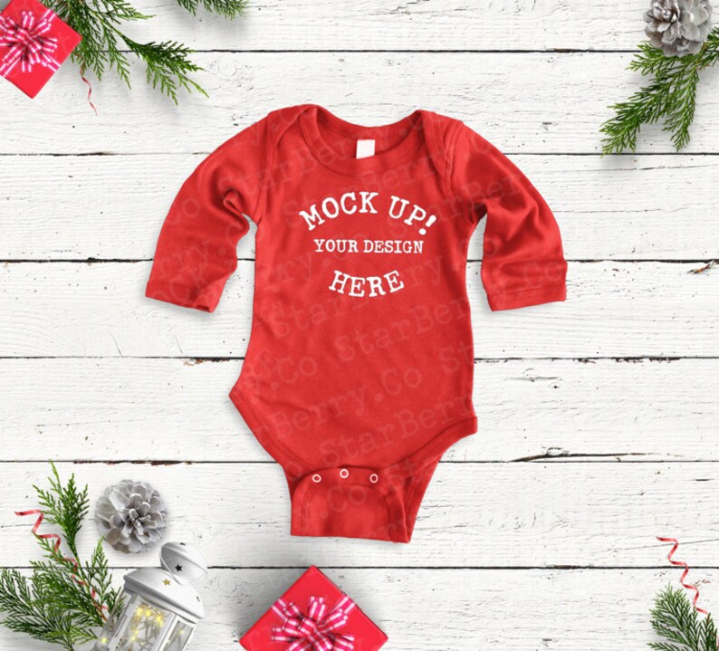 Download White baby onesie Christmas mock up long sleeve christmas ...