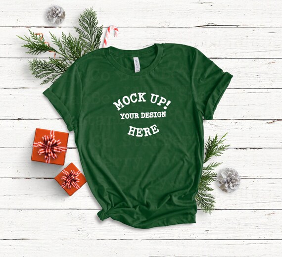 Bella Canvas 3001 Evergreen Christmas Mock Ups Knotted Tee Etsy