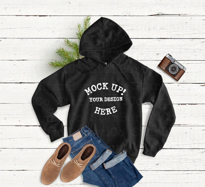 Download 18500 Gildan Black Hoodie Mock up Hooded Sweatshirt flatlay | Etsy