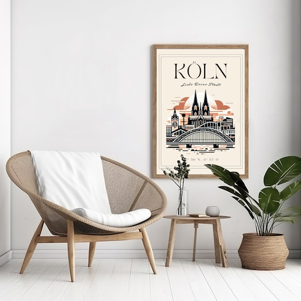 Köln Kunstdruck | Personalisiertes Vintage Stadtposter | Hochwertiger Rahmen | Perfektes Geschenk für Urban-Enthusiasten | Designer