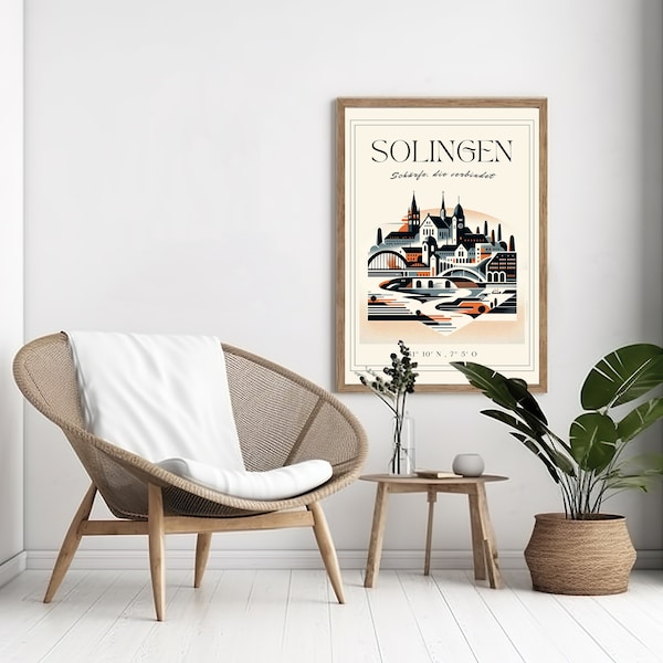 Solingen Kunstdruck | Personalisiertes Vintage Stadtposter | Hochwertiger Rahmen |Perfektes Geschenk für Urban-Enthusiasten|Designerposter