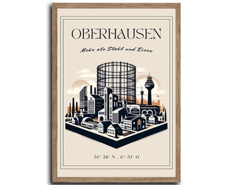 Oberhausen Kunstdruck | Personalisiertes Vintage Stadtposter | Hochwertiger Rahmen | Perfektes Geschenk für Urban-Enthusiasten