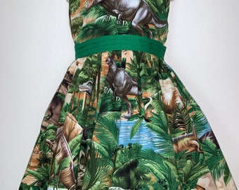 NEW Handmade Cute Realistic Dinosaurs in Woods Dress Custom Girl & Adult Size