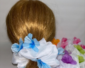 NEW Handmade Unique Designs Organza with Colorful Flowers Oversized Hair Scrunchies