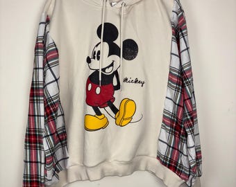 Nieuw ontwerp geüpcycled mode Disney Mickey-sweater met capuchon dames maat XXL Uniek