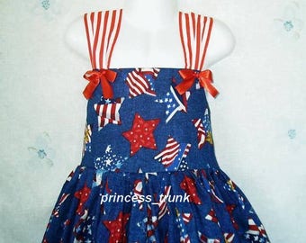 NEW Handmade Patriotic July 4th Stars/Stripes Sun Dress  Custom Size