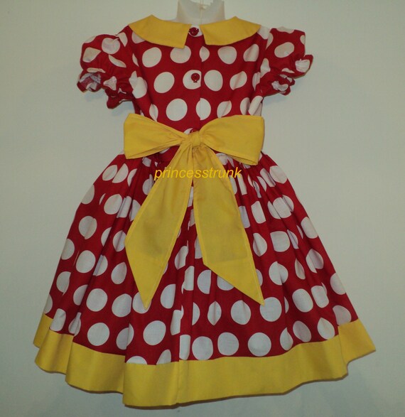 New Handmade Red Yellow Minnie Dots Dress Deluxe Custom Size