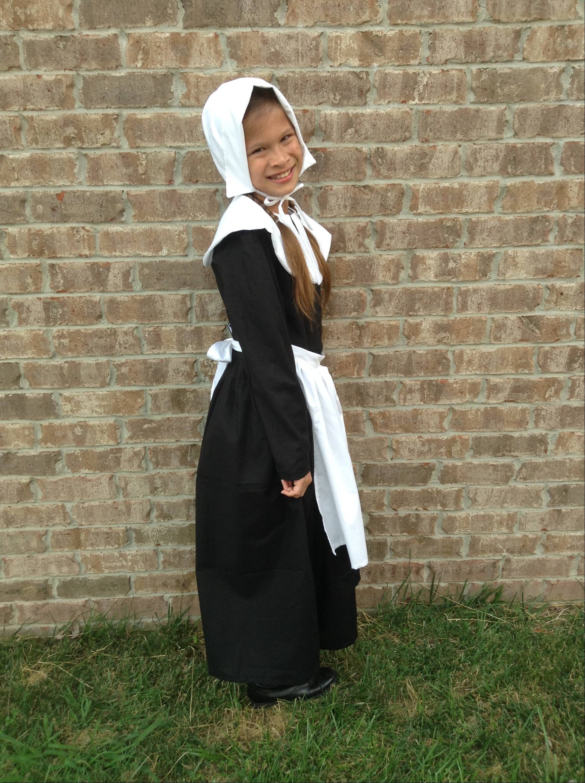 New Handmade Thanksgiving Historical Play Pilgrim Girl 4pc Costume Dress Set Custom Size