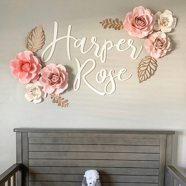 8 pieces and roses flower set - blush tones, wall flowers,paper flower wall decor, paper flower nursery wall, paper flowers backdrop, paper